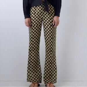 Gimaguas Checkered Wide Leg Pants - Black and Tan